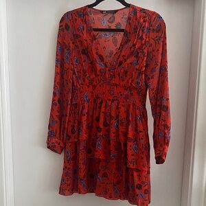Zara Red and Blue Floral Long Sleeve Dress